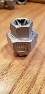 3/8"  Threaded (NPT) Hex Union 304 Stainless Steel, Pipe Fitting - Image 1 of 2