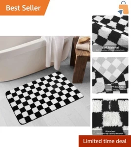 Elegant Black & White Checkered Bath Rug - Non-Slip, Machine Washable 20x31 - Picture 1 of 9