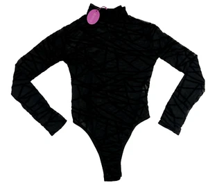 Avid Love Sheer Gothic Black Bodysuit Size Small Transparent Button New Tag - Picture 1 of 14