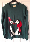 HOLLISTER Zielony Multi Penguin Boże Narodzenie Impreza Sweter Rozmiar UK M