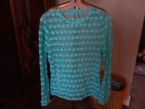 Shein Curve Open Lace Heart Sheer Turquoise Blouse Top Shirt Size 1XL - Picture 1 of 7