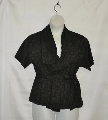 Joan Rivers Animal Printed Wrapped Tie Waist Knit Jacket Size S Black /Olive - Image 1 of 2