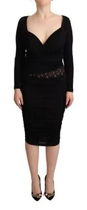 GF FERRE Women Black Dress Fabric Long Sleeve Sweetheart Neck Bodycon Wrap IT 40 - Picture 1 of 4