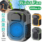 6000mAh Portable Waist Clip Fan Hanging Cooling Fan Rechargeable Power Bank Fans