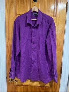 Camicia uomo Vilebrequin puro lino Lagenlook viola lino ricamo tartaruga - Foto 1 di 8