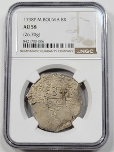 1738 Cob 8 Reales NGC AU58 Potosi Bolivia High Grade Certified 26.7g *M25 - Picture 1 of 5