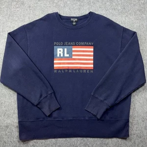 Vtg Polo Jeans Co Ralph Lauren Sweatshirt Men XL Navy American Flag 90s Spellout - Picture 1 of 7