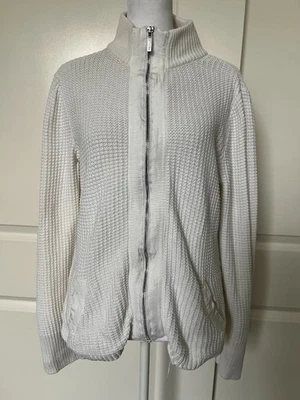 Liz & Co Petite White Knit Full Zip Up Long Sleeve Sweater Cardigan Large Petite - Image 1 of 4