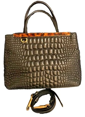 Fendi Black Croc Embossed Leather Medium 2Jours Tote - Image 1 of 4