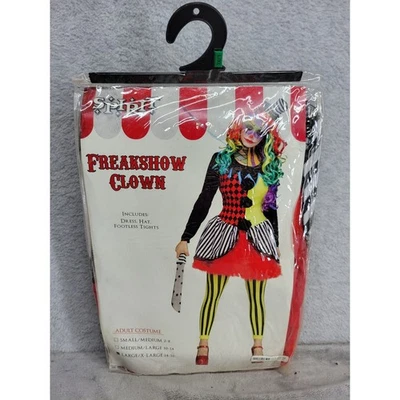 Freakshow Clown Adult Large / XL Costume Dress Hat Tights Halloween Cosplay - Image 1 of 4