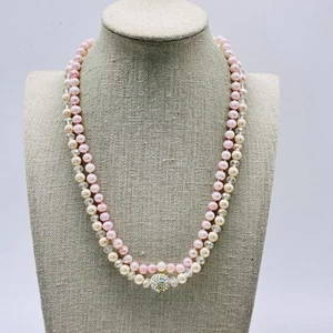 Set 2 Kunstperlen Perlen Halsketten Rosa Elfenbein Kristall Strass Kugel Mode - Bild 1 von 10