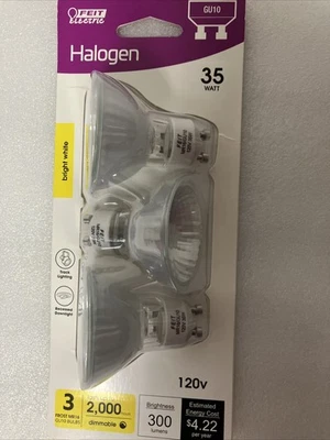 Feit Electric 3 Pack 35W GU10 MR16 Bulb 2700K 120V Flood Reflector 35° Spread - Image 1 of 2