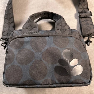 Mini Bandolera Bolso de Mano Bolso Cartera Orla Kiely Nylon Vinilo Flor Banda Azul Negro Foto 1 de 4