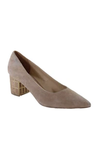B Brian Atwood Womens Suede Pointed Toe Block Heel Pumps Beige Size 9 - Picture 1 of 5