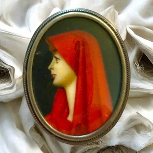 Colgante/Pin de Plata Pintado a Mano Firmado De Colección Católica Santa Fabiola Dama Rojo - Imagen 1 de 5