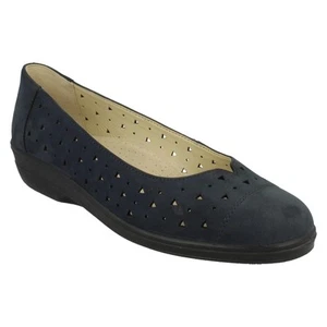 Ladies Padders Nubuck Leather Extra Wide Slip On Flat Casual Navy Shoes UK 5 EE - Picture 1 of 12