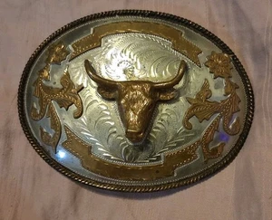 Vintage seltene tolle Longhorn Lenkgürtelschnalle mit Herstellermarke kostenloser US-Versand  - Bild 1 von 11