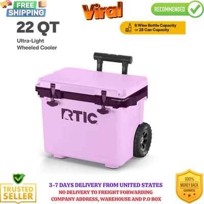 RTIC 22 QT Ultra-Light Wheeled Hard-Sided Ice Chest Cooler, Fits 28 Cans, 6 Wine