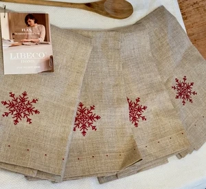 LIBECO KILA SIKU Linen Dinner Napkins Red Snowflake Embroidered Belgium SET/4 - Picture 1 of 10