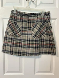 Y2K American Eagle Green Plaid Miniskirt Sz S Preppy Pockets Wrap Tie Lightweigh - Picture 1 of 7