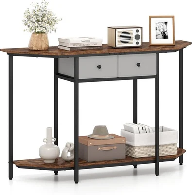 Tavolo Consolle Industriale 130 cm con 2 Cassetti e Ripiano Portaoggetti, Robusto - Immagine 1 di 4