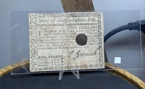 1780 Massachusetts Bay MA Colonial 2 Dollar Note Revolutionary Era - Picture 1 of 3
