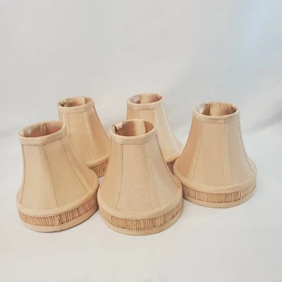 Set Of 5 Bell Lamp Shades Pleated Uno Chandelier Peach Beige Silky 6" W 6.25" T - Image 1 of 4