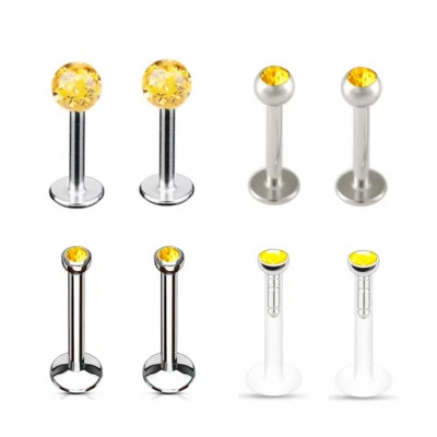 8pc Mixed Crystal Labret Ring Steel Acrylic 6-12mm Bar Monroe Lip Stud Piercing Foto 1 de 4