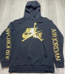 Nike Air Jordan Sweatshirt Men Medium Black Hoodie Gold Logo Jumpman Basketball - Picture 1 of 7