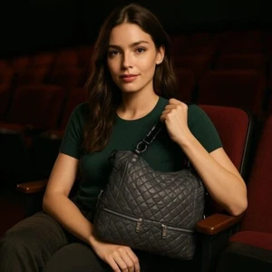 Bolso Hobo Acolchado Tiffany & Fred Doble Cremallera Bolsillos Bolso de Hombro Cartera Gris - Imagen 1 de 13