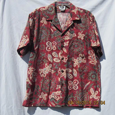 Hilo Hattie mens shirt XL wine red grey tan blue lizard bird floral turtle - Image 1 of 4