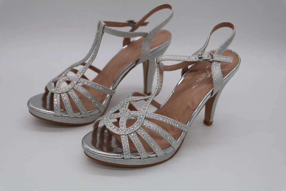ZAPATOS DE TACÓN DE AGUJA FOREVER LOOK-90 TACONES ALTOS CON TIRAS BRILLANTES ESTRÁS FIESTA PROM Foto 1 de 1
