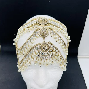 Kundan Goldtone Ethnic Matha Patti Wedding Head Piece Maang Tikka Jewelry - Picture 1 of 8