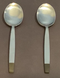SRI Stanley Roberts Soup Spoons Vision Stainless Japan With Black Tip Vintage - Picture 1 of 5