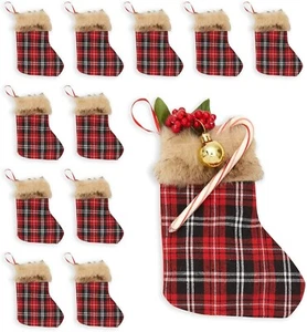 12 Pack Buffalo Plaid Christmas Stockings for Holiday Home Party Decoration 6x8” - Picture 1 of 8