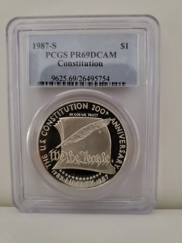 1987-S Constitution Commemorative Dollar PCGS Certified PR69 DCAM Cover