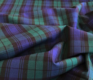 Tartan Check Fabric - Navy Blue & Green Tartan Check - 100% Cotton Craft Fabric - Picture 1 of 4