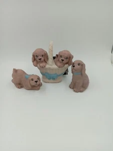  Neu Vintage handbemalt Hunde Figur Set Korb der Welpen House Of Lloyd 1990  - Bild 1 von 5