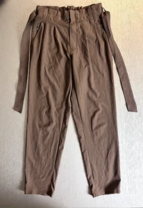 Athleta Skyline Plaid Pant II Paperbag Brown Waist Tie Size 2 Casual Outdoor - Picture 1 of 6