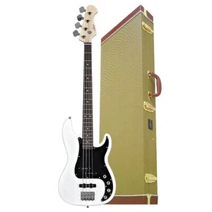 Artist Vintage-Hybrid White Active/Passive Bass Guitar & Tweed Case - Picture 1 of 8