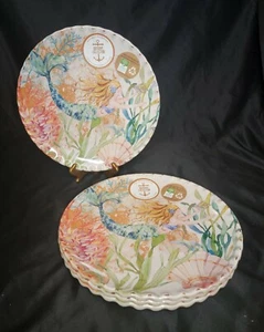 Outdoor Collections 11,5" Melamin Essteller Meerjungfrau Muschel Ozean 4er Set - Bild 1 von 5