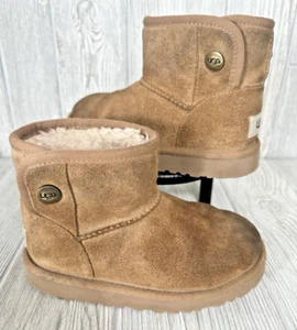 UGG Australia Jona Youth Boot Chestnut Brown Sheepskin Short Suede Snap Size 11 - Picture 1 of 21