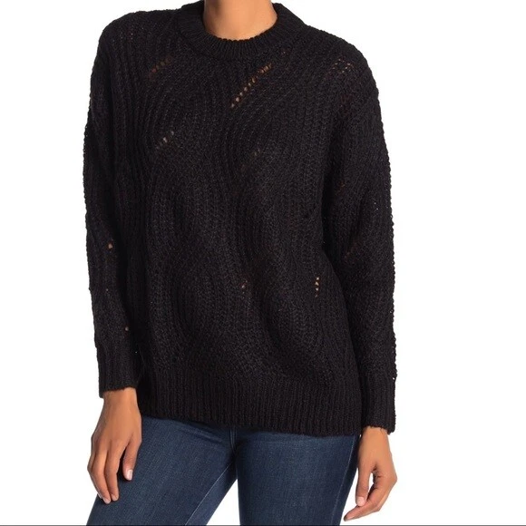 RXB Women's Size M Sweater Cable Knit Pullover Acrylic Black