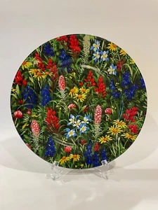 Handmade Fabric Backed Glass Plate - Texas Bluebonnets & other Wildflowers 10.5" - Picture 1 of 4