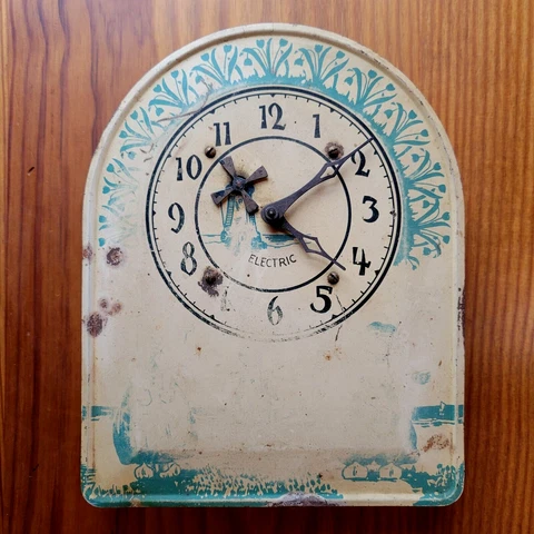 Antique Litho Tin Metal Dutch Boy Girl With Windmill Sails Electric Wall Clock Cover