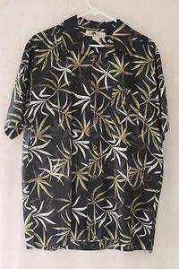 Joe Marlin Mens Hawaiian Camp Shirt Black  L 55% Cotton 45% Rayon - Picture 1 of 3