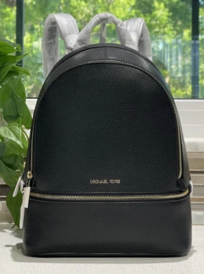 MICHAEL KORS RHEA MOCHILA MEDIANA CREMALLERA BOLSO DE VIAJE MK CUERO NEGRO DORADO Foto 1 de 4