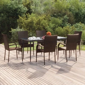 7 Piece Garden Dining Set Brown Poly Rattan - Picture 1 of 1