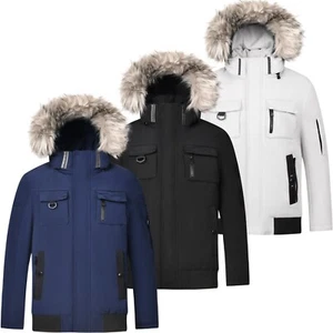MENS PARKA PARKER PADDED LINED WINTER DOWN INSULATED JACKET FAUX FUR HOOD S-2XL - Picture 1 of 18