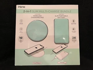 iHome 2-in-1 SLIM MULTI-CHARGE BUNDLE Wireless Charge Pad Slim Portable Battery - Picture 1 of 2